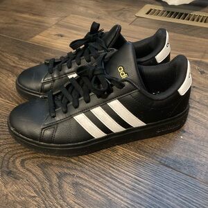 Adidas Men's Black Sneakers with White Stripes